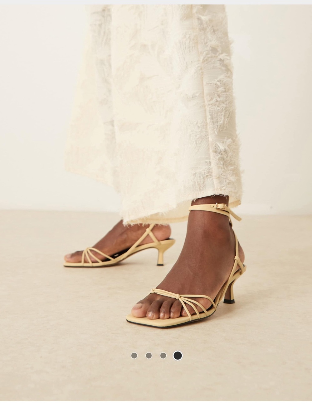 asos Buttermilk Strappy Ankle‑Tie Kitten Heel Sandals